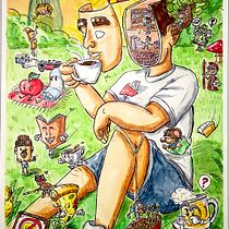 Meu projeto do curso: Ilustração surrealista com aquarela e tinta. Traditional illustration, Fine Arts, Painting, Drawing, and Watercolor Painting project by Mateus Fidéles - 01.08.2024