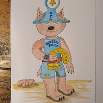 Officer Lola von der Outback Police in Coober Pedy - Australia. Een project van Traditionele illustratie, Ontwerp van personages, Schilderij,  Schetsen,  Tekening, Aquarelschilderen, Stor, telling,  Artistieke tekening, Kinderillustratie y Verhaallijn van Kai Möller - 15.01.2024