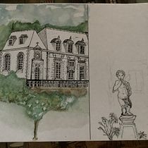 My project for course: Architectural Sketching with Watercolor and Ink. Sketching, Drawing, Watercolor Painting, Architectural Illustration, Sketchbook & Ink Illustration project by Elodie Adams - 01.15.2024