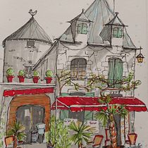 Petite auberge dans un village en France. Sketching, Drawing, Architectural Illustration, Sketchbook, Ink Illustration, Fine Arts, and Street Art project by veronique_lauron - 01.16.2024