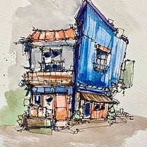 Architectural Sketching with markers, watercolor, and gouache.. Sketching, Drawing, Architectural Illustration, Sketchbook & Ink Illustration project by wonderingwatercolor - 01.17.2024