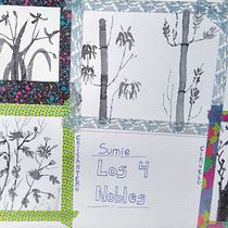 Shikunshi: Los 4 Nobles (Cuatro estaciones) - Tinta China. Traditional illustration, Fine Arts, Painting, Drawing & Ink Illustration project by Orquídea Flor - 01.18.2024