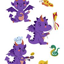 Kawaii Dragon baby sticker set Ein Projekt aus dem Bereich Traditionelle Illustration, Design von Figuren und Manga von Алена Журавская - 30.01.2024
