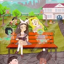 Dibujando en el recreo. Ilustração tradicional, Ilustração digital, Desenho digital, e Pintura digital projeto de jesseneailustradora - 04.02.2024