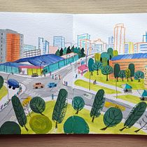 My project for course: Pictorial Sketchbook with Gouache. Un proyecto de Ilustración tradicional, Bocetado, Dibujo, Ilustración arquitectónica, Sketchbook y Pintura gouache de marisabell.krapka - 04.02.2024