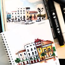 Mon projet du cours : Esquisses d'architecture expressives aux feutres de couleur. Sketching, Drawing, Architectural Illustration, Sketchbook & Ink Illustration project by lulea_r1 - 02.11.2024