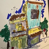 My project for course: Expressive Architectural Sketching with Colored Markers. Sketching, Drawing, Architectural Illustration, Sketchbook & Ink Illustration project by Pedro Galván - 02.14.2024