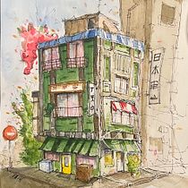I didn't have markers to hand so I used watercolors instead. Sketching, Drawing, Architectural Illustration, Sketchbook & Ink Illustration project by joeericwoodcock - 02.15.2024
