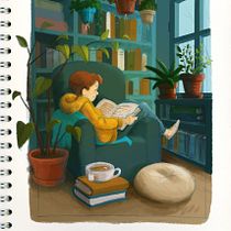 Cozy reading nook  Ein Projekt aus dem Bereich Design von Figuren, Zeichnung, Digitale Illustration, Kinderillustration und Digitale Zeichnung von Ulrike Niedlich - 16.02.2024