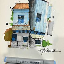 My project for course: Expressive Architectural Sketching with Colored Markers. Sketching, Drawing, Architectural Illustration, Sketchbook & Ink Illustration project by Marc-Adems Dor - 02.19.2024