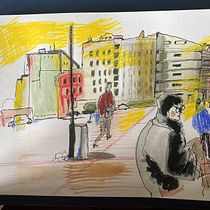 Mein Abschlussprojekt für den Kurs: Urban Sketching: Halte deine Stadt in Bewegung fest. Projekt z dziedziny Trad, c, jna ilustracja, Sketching,  R, sunek, Malowanie akwarelą,  R, sunek architektoniczn i Sketchbook użytkownika Palinkas Cecilia - 24.02.2024