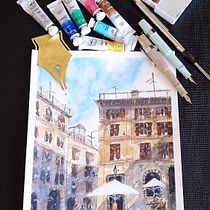 My project for course: Modern Techniques for Watercolor Cityscapes. Un progetto di Pittura e Pittura ad acquerello di Handan Ulusoy Ay - 22.02.2024