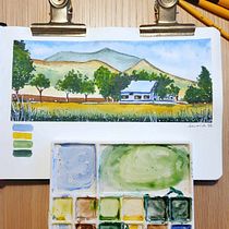 Mijn project van de cursus: Een reisschetsboekje maken met aquarel. Traditional illustration, Watercolor Painting, Architectural Illustration, and Sketchbook project by Annick De Deken - 02.26.2024