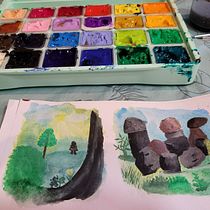 Mi proyecto del curso: Ilustración de paisajes de fantasía con acuarela y gouache. Un progetto di Belle arti, Pittura, Pittura ad acquerello, Illustrazione naturalistica e Pittura gouache di Lourdes Avila - 02.03.2024