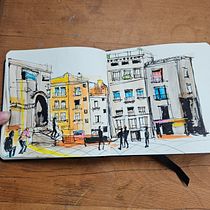My project for course: Urban Sketching: Capture Your City in Motion Ein Projekt aus dem Bereich Traditionelle Illustration, Skizzenentwurf, Zeichnung, Aquarellmalerei, Architektonische Illustration und Sketchbook von wendy - 09.03.2024