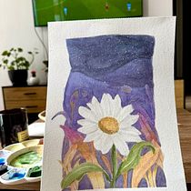 Una margarita . Traditional illustration, Painting, Pencil Drawing, Watercolor Painting, Children's Illustration, and Narrative project by geralcasique - 03.09.2024