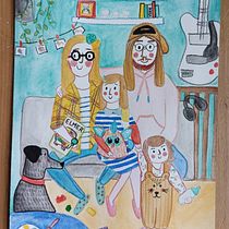 Mon projet du cours : Illustration ludique avec aquarelle et crayons de couleur. Ilustração tradicional, Pintura, Pintura em aquarela, Desenho de retrato, e Desenho com lápis de cor projeto de Annouchka CHANEY - 29.03.2024