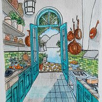 M proyecto del curso: Ilustración urbana en acuarela: retrata tu ciudad: Hice la cocina que Urban Anna Pinto. La dibuje y pinte. He disfrutado mucho del proceso. . Un progetto di Pittura, Disegno, Pittura ad acquerello e Illustrazione architettonica di María Concha - 14.04.2024