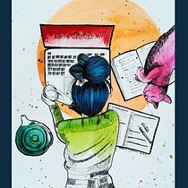 Técnicas de rayado y dripping. Character Design, Fine Arts, Painting, Watercolor Painting, Portrait Drawing, and Artistic Drawing project by Patricia Moravec - 04.16.2024