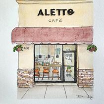 Ilustración urbana en acuarela: Cafetería. Un progetto di Pittura, Disegno, Pittura ad acquerello e Illustrazione architettonica di danieltacho - 18.04.2024