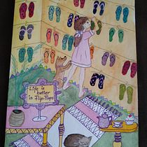 My project for course: Exploratory Sketchbook: Find Your Drawing Style: Life is better in flip-flops. Un proyecto de Ilustración tradicional, Bocetado, Creatividad, Dibujo, Pintura a la acuarela, Sketchbook y Pintura gouache de Cornelia Wilms - 22.04.2024