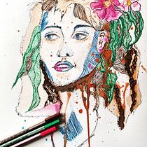 Mein Abschlussprojekt für den Kurs: Experimentelle Porträts mit Tinte, Tee und Alkohol. Un projet de Beaux Arts, Peinture, Dessin et Illustration à l'encre de simse - 22.04.2024