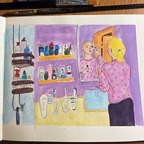 My project for course: Exploratory Sketchbook: Find Your Drawing Style. Self portrait. Un proyecto de Ilustración tradicional, Bocetado, Creatividad, Dibujo, Pintura a la acuarela, Sketchbook y Pintura gouache de Julia Lubitsch - 05.05.2024
