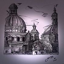 Catedral de la Inmaculada Concepción de Cuenca - Ecuador Detailed Architectural Illustration with Realism and Richness. Un progetto di Architettura, Bozzetti, Disegno, Disegno realistico e Illustrazione architettonica di Argenis Gil - 04.06.2024