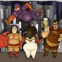 Four Obese Drunk Superheroes. Projekt z dziedziny Trad, c, jna ilustracja, Projektowanie postaci, Ilustracja c, frowa i Narracja użytkownika jbelote515 - 02.05.2024