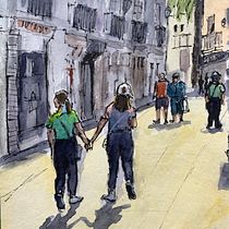 Mi proyecto del curso: Sketching urbano: dibuja tu ciudad en movimiento Ein Projekt aus dem Bereich Traditionelle Illustration, Skizzenentwurf, Zeichnung, Aquarellmalerei, Architektonische Illustration und Sketchbook von maribel.arufe - 11.05.2024