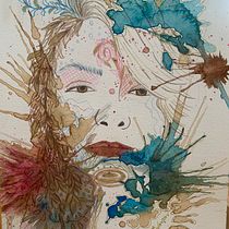 Meu projeto do curso: Retrato experimental com tinta, álcool e chá. Un projet de Beaux Arts, Peinture, Dessin et Illustration à l'encre de Érica Vargas - 13.05.2024