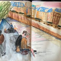 Mon projet du cours : Esquisse urbaine : dessinez une ville en mouvement Ein Projekt aus dem Bereich Traditionelle Illustration, Skizzenentwurf, Zeichnung, Aquarellmalerei, Architektonische Illustration und Sketchbook von sarondelph - 17.05.2024