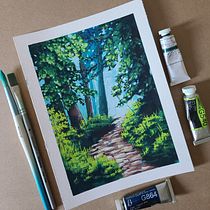 My project for course: Landscape Painting with Gouache for Beginners. Projekt z dziedziny  Sztuki piękne,  Malarstwo, Ilustracja naturalist, czna i Malowanie gwaszami użytkownika Iva Kunciak - 20.05.2024