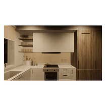 Proyecto RT: Cocina, sala y comedor.. Projekt z dziedziny Architektura wnętrz, Projektowanie wnętrz, Dekoracja wnętrz i Projektowanie przestrzeni użytkownika Samantha Orozco Marín - 26.05.2024