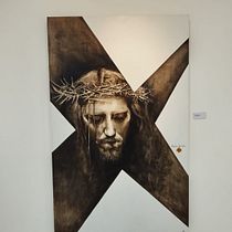 2 Retrato monocromático expresivo al óleo Cristo. Een project van  Beeldende kunst, Schilderij,  Portrettekening y  Olieverfschilderij van Andres de Soto - 31.05.2024
