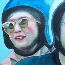 The girl on a motorcycle. Fine Arts, Painting, and Oil Painting project by mihyun - 06.06.2024