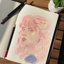 Meu projeto do curso: Desenho de retratos vibrantes com lápis de cor. Drawing, Portrait Drawing, Sketchbook, and Colored Pencil Drawing project by Preciosa Dombele - 06.07.2024