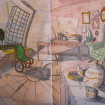 My project for course: Artistic Perspective: Interior Spaces from Your Point of View  Ein Projekt aus dem Bereich Traditionelle Illustration, Architektur, Zeichnung und Architektonische Illustration von Emma Bengtsson - 09.06.2024