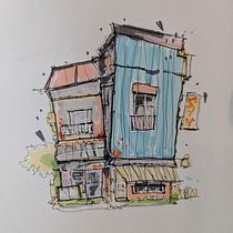 Mon projet du cours : Esquisses d'architecture expressives aux feutres de couleur. Een project van  Schetsen,  Tekening,  Architecturale illustratie, Sketchbook y  Illustratie met inkt van jo_mc972 - 22.06.2024