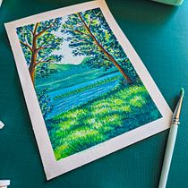 Mon projet du cours : Initiation à la peinture de paysages à la gouache. Projekt z dziedziny  Sztuki piękne,  Malarstwo, Ilustracja naturalist, czna i Malowanie gwaszami użytkownika Cindy Tardiou - 23.06.2024