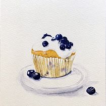Blueberry muffin and Paris-Brest with Watercolor. Projekt z dziedziny Trad, c, jna ilustracja,  Sztuki piękne,  Malarstwo i Malowanie akwarelą użytkownika na_ss - 25.06.2024