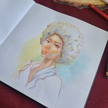 Mon projet du cours : Dessin de portraits expressifs aux crayons de couleur . Drawing, Portrait Drawing, Sketchbook, and Colored Pencil Drawing project by leslie.boa - 07.25.2024