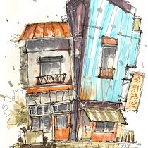 Mon projet du cours : Esquisses d'architecture expressives aux feutres de couleur Ein Projekt aus dem Bereich Skizzenentwurf, Zeichnung, Architektonische Illustration, Sketchbook und Illustration mit Tinte von Valérie Douau - 10.08.2024