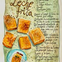 Receta Leche Frita :  Ilustración gastronómica con acuarela. Projekt z dziedziny Trad, c, jna ilustracja,  Sztuki piękne,  Malarstwo i Malowanie akwarelą użytkownika carferva - 17.08.2024