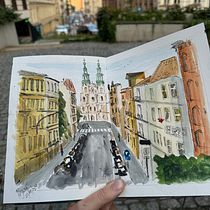 My project for course: Architectural Sketching with Watercolor and Ink. Sketching, Drawing, Watercolor Painting, Architectural Illustration, Sketchbook & Ink Illustration project by Katerina Selem - 08.25.2024