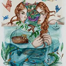 Mi proyecto del curso: Ilustración surrealista con acuarela y tinta. Fine Arts, Painting, Drawing, Watercolor Painting, and Traditional illustration project by Noelia Ayelen Valdivia Gasco - 08.14.2024