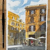 My project for course: Modern Techniques for Watercolor Cityscapes by Henrik Lemée. Un progetto di Pittura e Pittura ad acquerello di Henrik Lemee - 31.08.2024
