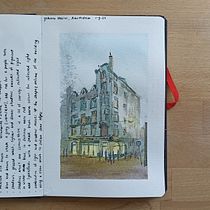 Helios Building Amsterdam. Sketching, Drawing, Watercolor Painting, Architectural Illustration, Sketchbook & Ink Illustration project by saarvangreevenbroek - 09.01.2024