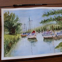 My project for course: Watercolor Techniques for Painting Seascapes. Naturalistic Illustration, Painting, and Watercolor Painting project by Gamze Uymaz - 09.06.2024
