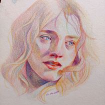 Saoirse Ronan portrait practice with colored pencil. Un proyecto de Dibujo con lápices de colores, Dibujo, Dibujo de Retrato y Sketchbook de sarahurtado95 - 10.09.2024